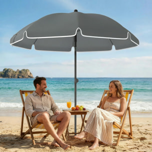 Parasol de plage inclinable dia. 1,5 m lambrequin vagues douces liseret blanc gris