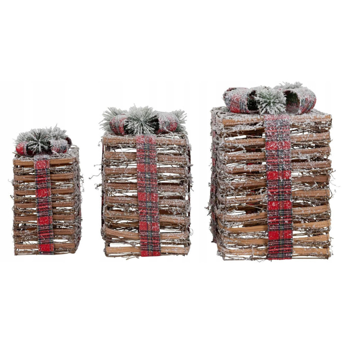 Decoración navideña - juego de 3 cajas de regalos con luces led de distintos tamaños