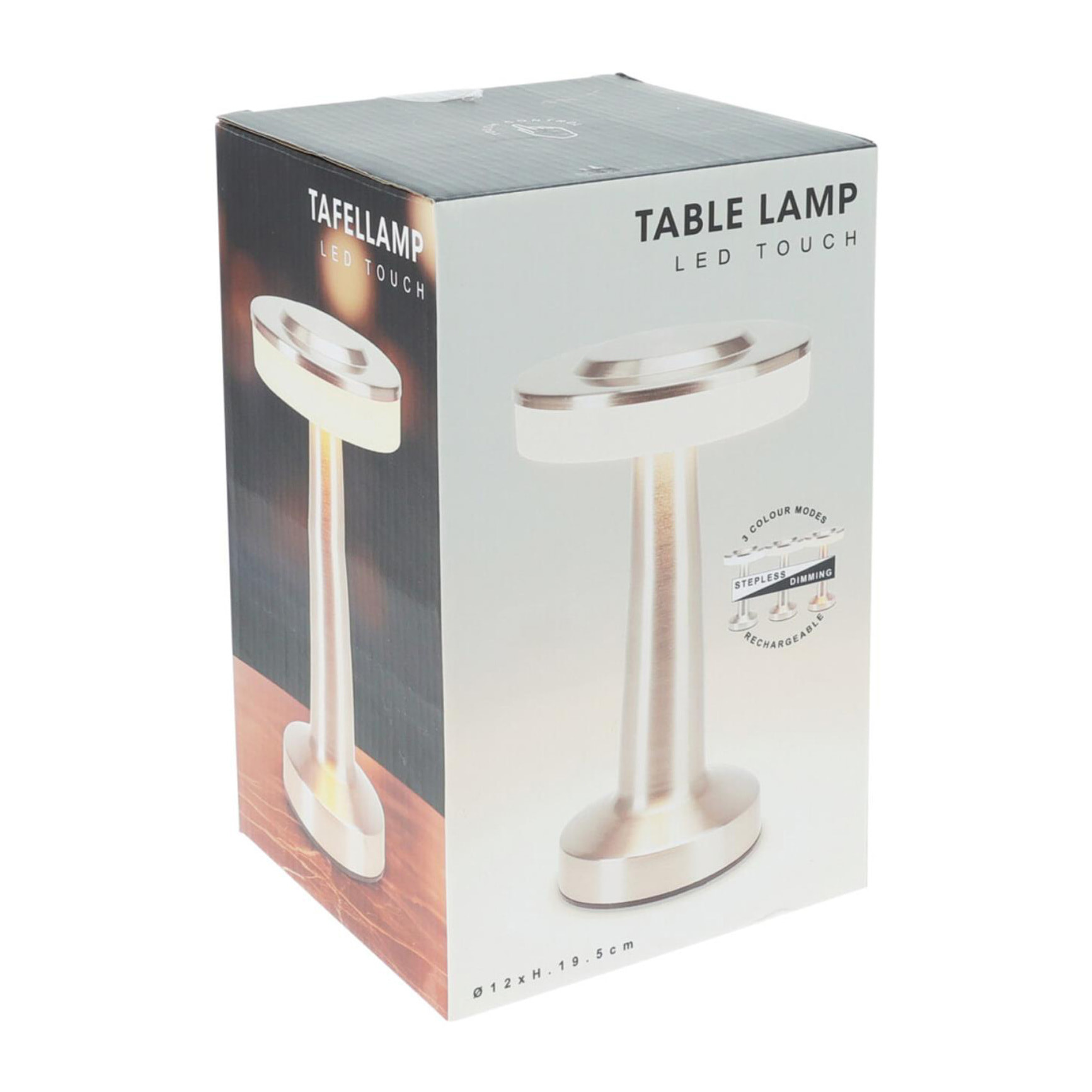 Well home lámpara de mesa de acero plateado con luz blanca cálida y batería recargable ø12x20cm