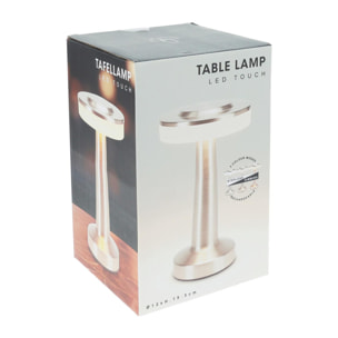 Well home lámpara de mesa de acero plateado con luz blanca cálida y batería recargable ø12x20cm