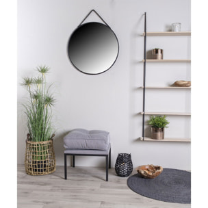 Specchio tondo da parete Trapani in acciaio nero con cinghia ø60 cm