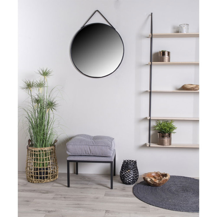 Specchio tondo da parete Trapani in acciaio nero con cinghia ø60 cm