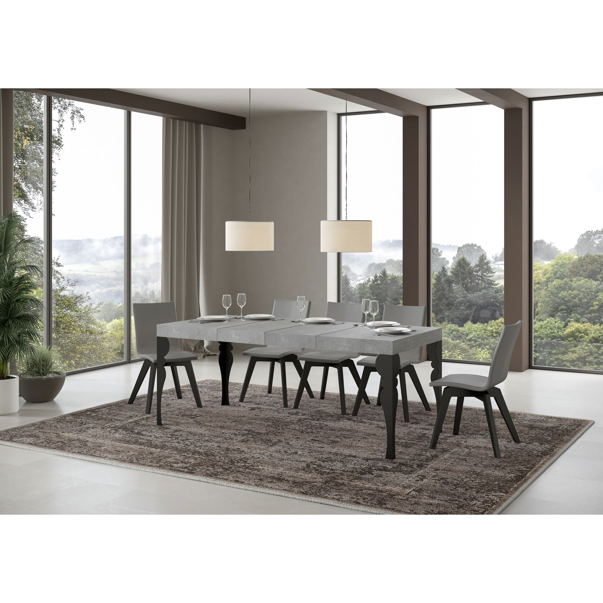 Mesa extensible 90x140/244 cm Paxon Premium Cemento estructura Antracita