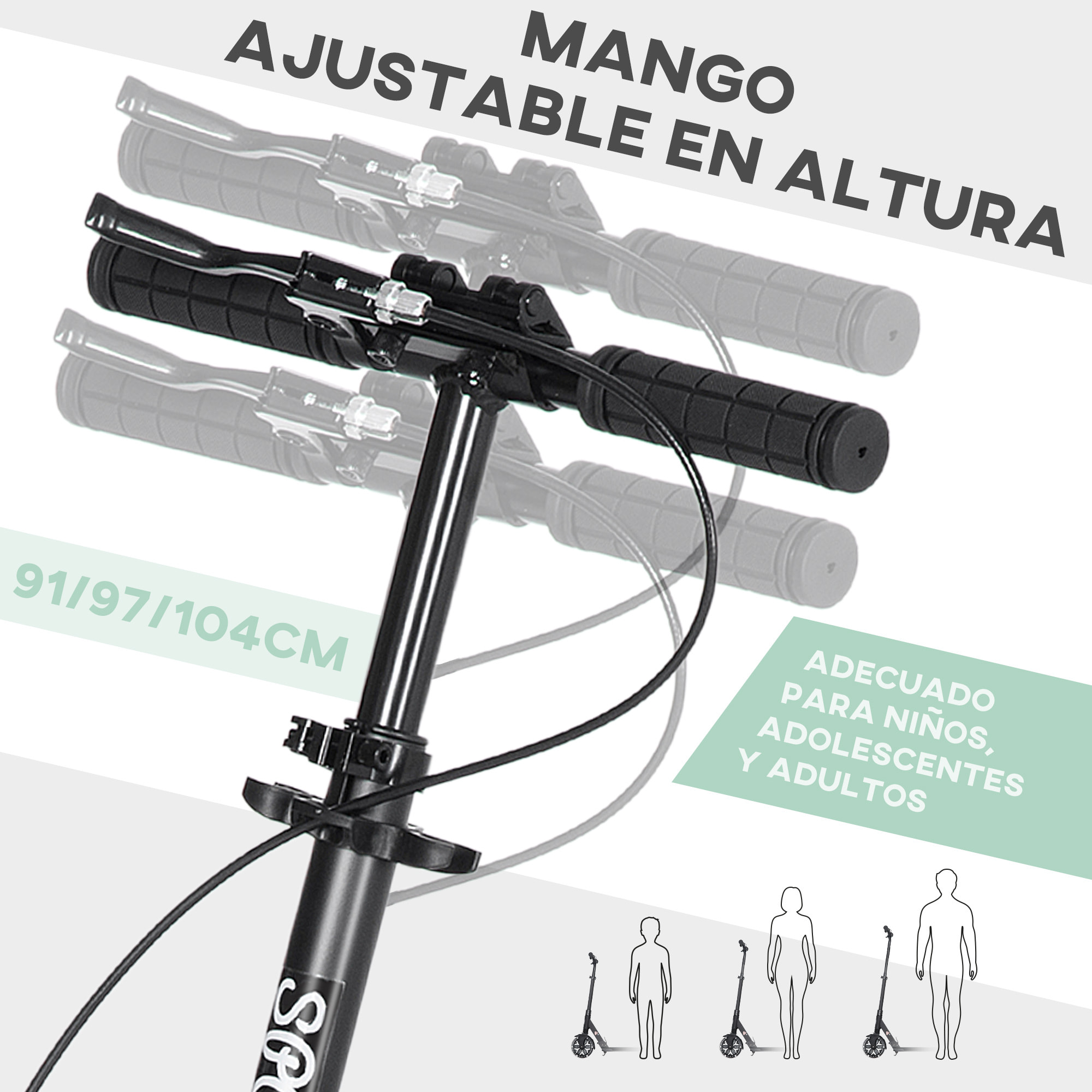 Patinete Plegable para Niños +14 Años con Manillar Ajustable 91,5x36,5x91-104 cm