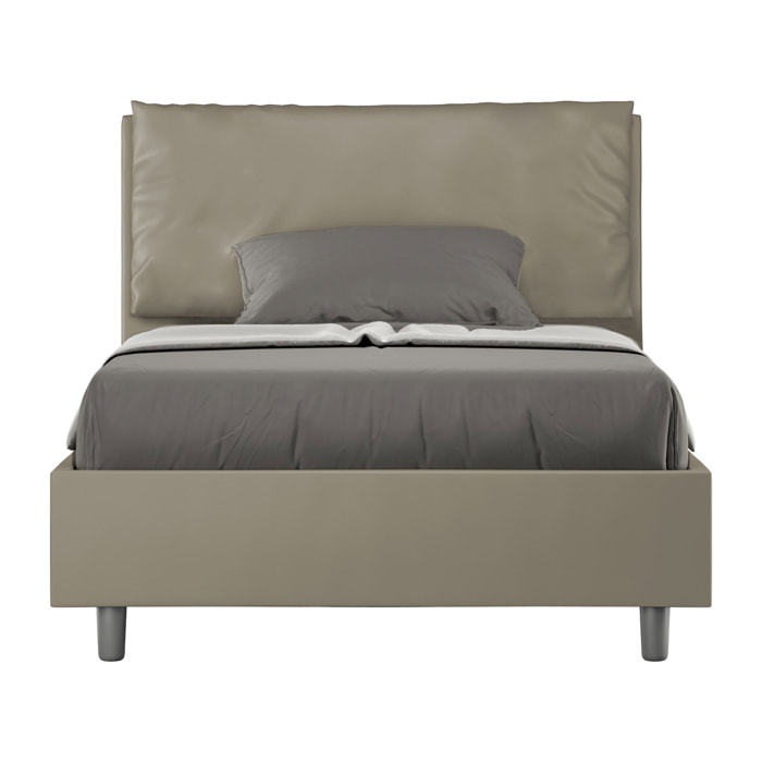 Cama de una plaza y medio con somier acolchada 120x200 cuero sintético capuchino Antea Large