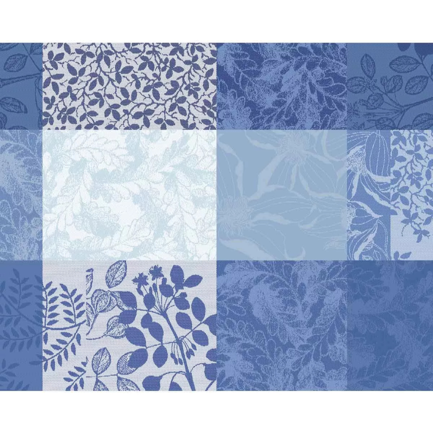 Set pur coton enduit motif jacquard Mille rameaux bleu