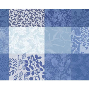 Set pur coton enduit motif jacquard Mille rameaux bleu