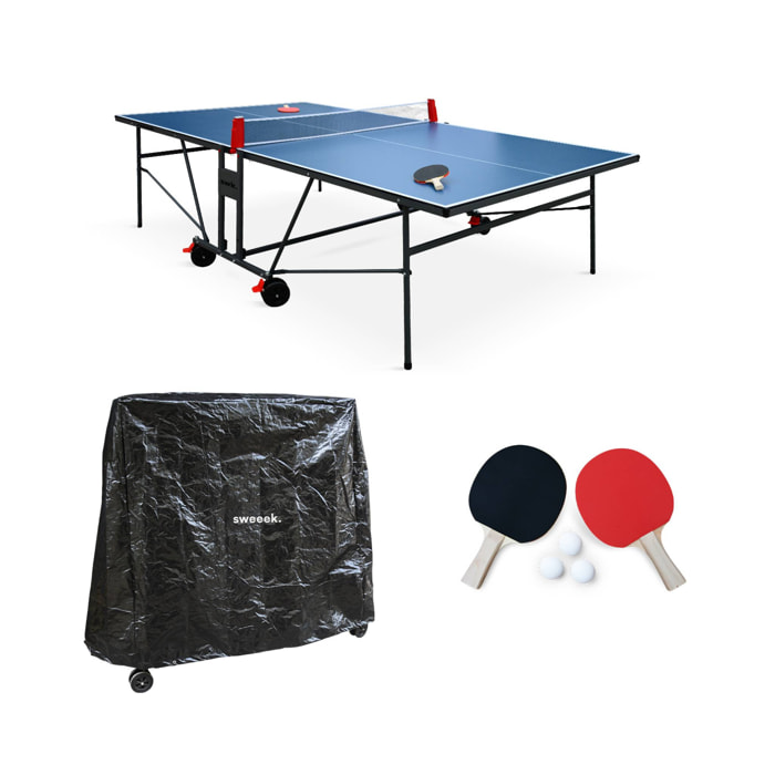 Table de ping pong intérieure avec 2 raquettes 3 balles et housse de protection TABLE DE PING PONG INTÉRIEURE + HOUSSE DE PROTECTION