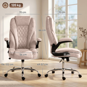 Fauteuil de bureau style Chesterfield réglable accoudoirs rabattables velours rose