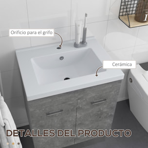 Mueble de Baño con Lavabo Cerámico Armario Bajo de Lavabo de Pared con 2 Puertas y Estante Ajustable Acabado Melamina 60x45,5x60 cm Gris