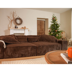 Richie - canapé droit 3 places avec double méridienne - assise profonde - en fausse fourrure côtelée - Marron