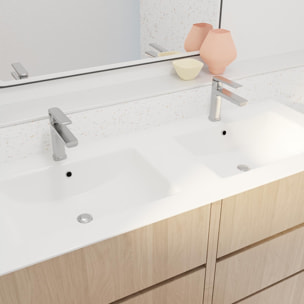 Pack Meuble Salle de Bains 120 cm Chêne Clair, 6 tiroirs avec Vasque Céramique - XENOS