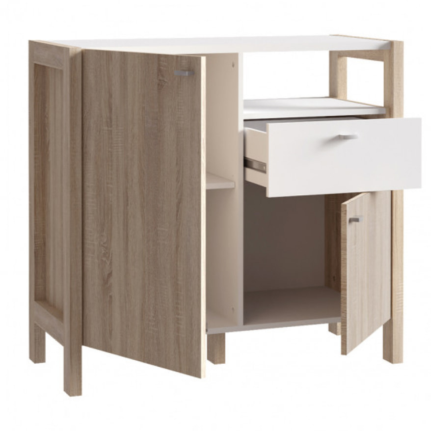 Buffet moderne en bois effet chêne et blanc - VIK