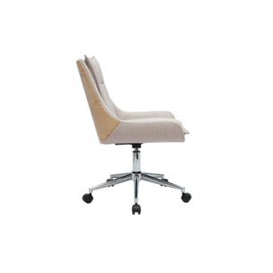 Chaise de bureau à roulettes en tissu effet velours texturé beige et métal chromé BLAISE