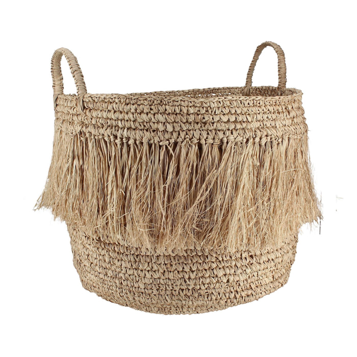 PANIER À FRANGES EN RAPHIA NATUREL AVEC ANSES D44XH41CM LUYS