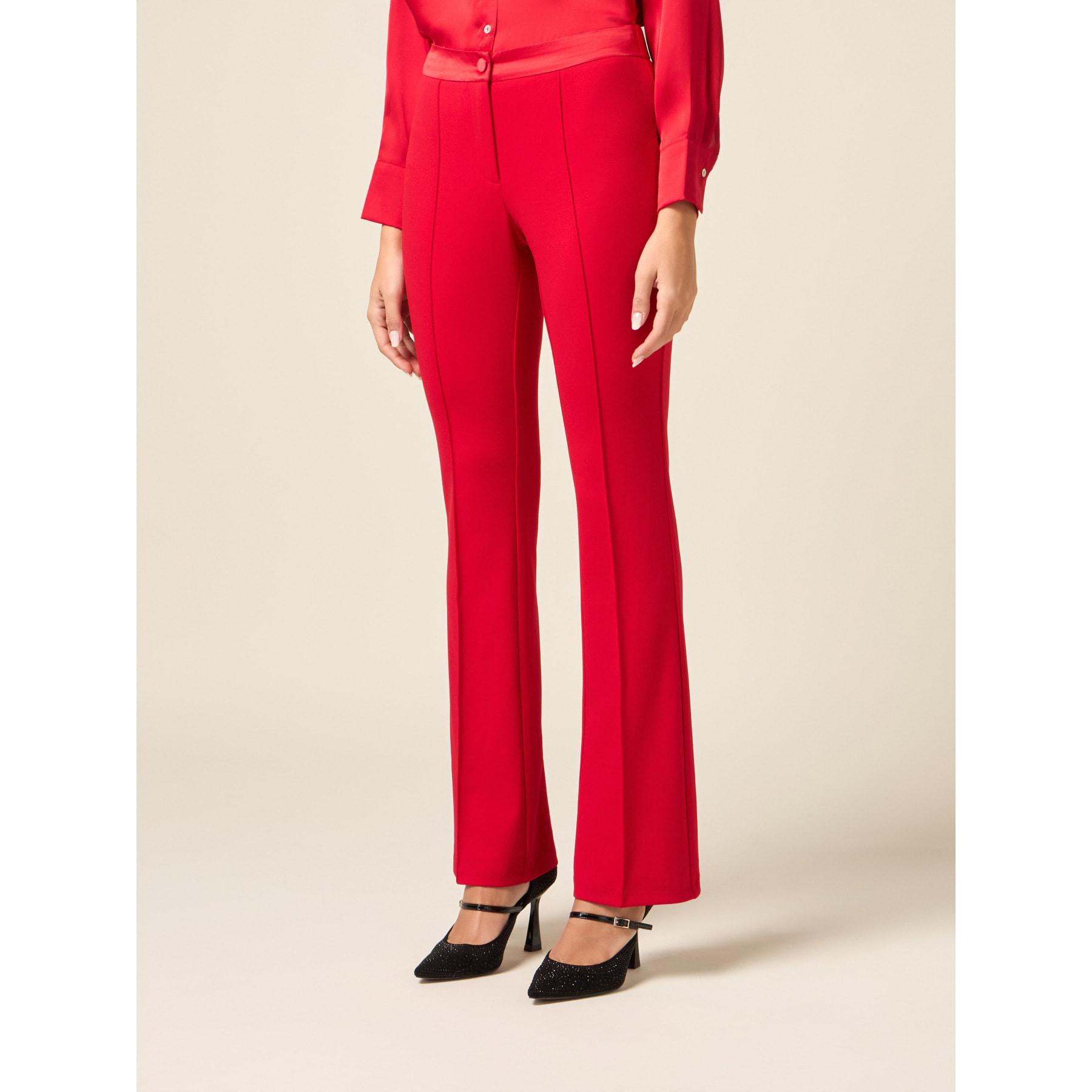 Oltre - Pantaloni flare in tessuto crêpe - Rosso