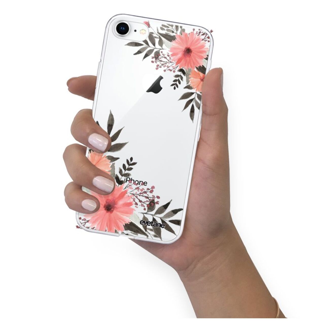 Coque iPhone 7/8/ iPhone SE 2020/ 2022 silicone transparente Fleurs roses ultra resistant Protection housse Motif Ecriture Tendance Evetane