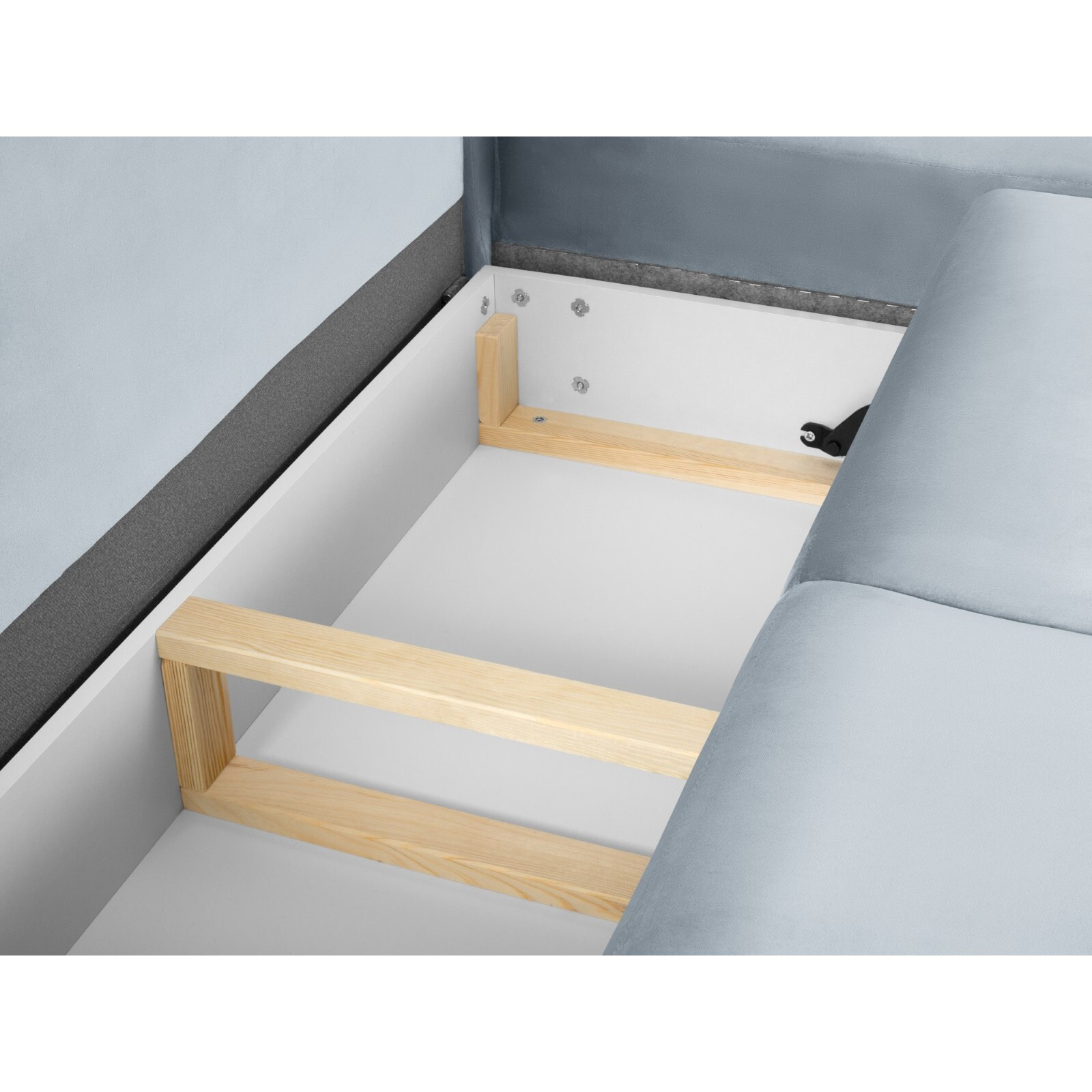 Canapé d'angle droit convertible avec coffre de rangement "Kyoto" 5 places en velours bleu clair