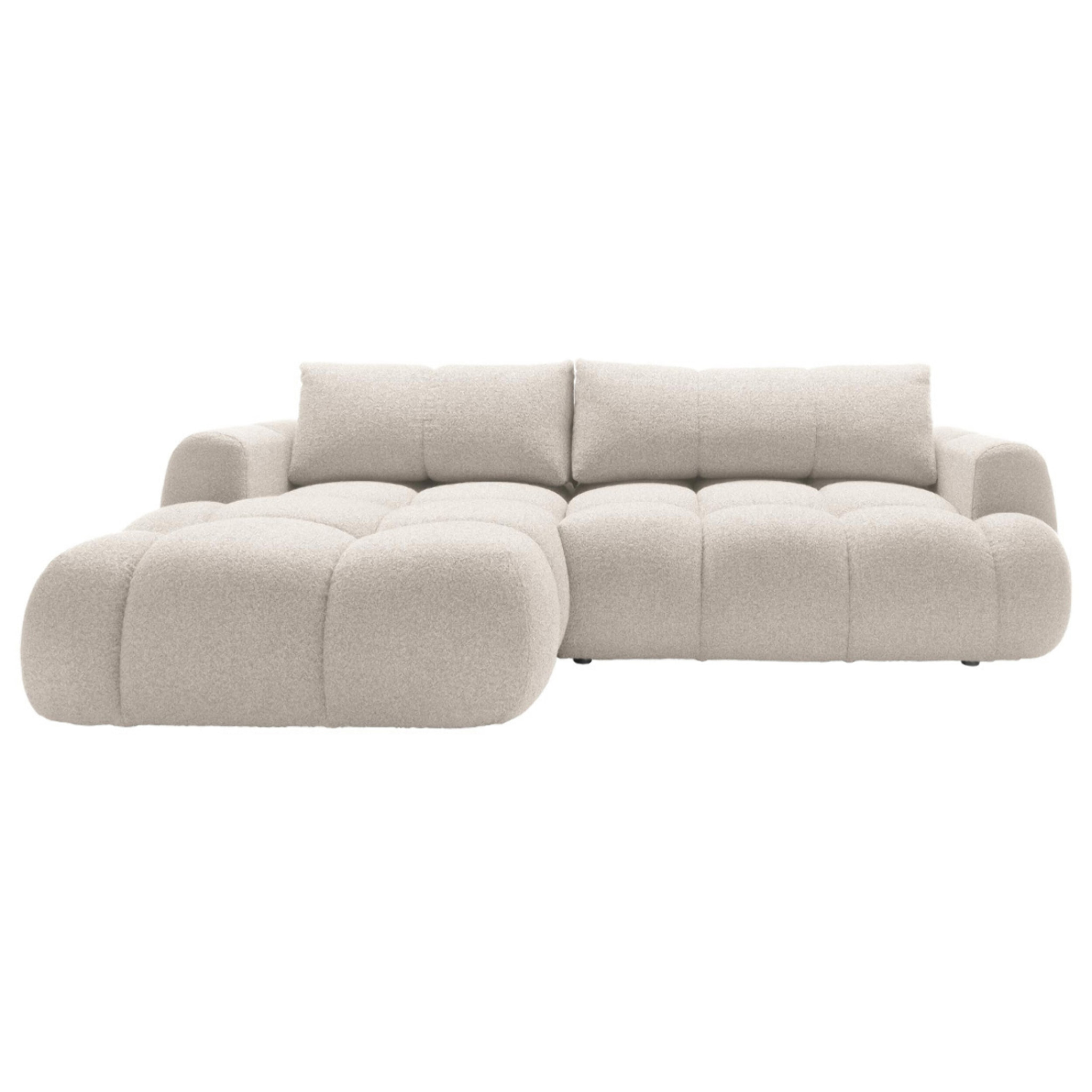 Yulin - Canapé d'angle gauche 4 places convertible avec coffre en tissu bouclette - Beige