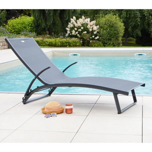 Lot de 2 transats de jardin en aluminium - gris anthracite - POLENCA