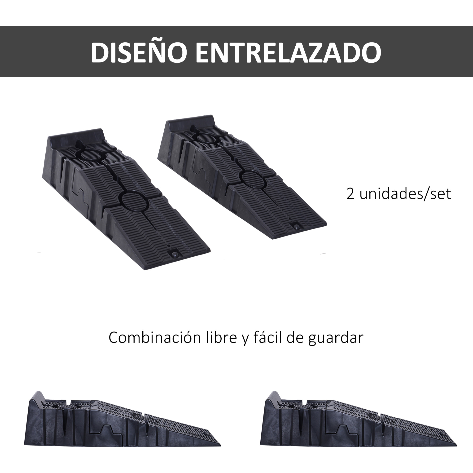 Juego de 2 Rampas para Coche de Plástico, Rampas Portátiles, Carga 3 Toneladas, para Coches Estándares, SUV, Furgonetas Pequeñas, 91x30x21 cm, Negro