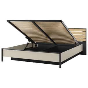 Kimi - lit coffre - 160x200 cm - sommier et port USB inclus - Beige / Noir