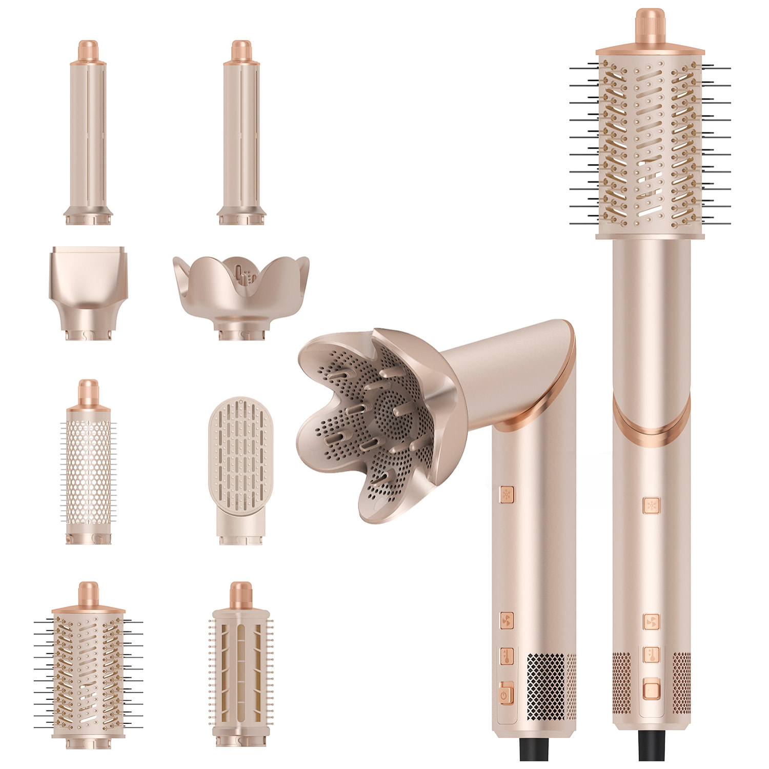 Secador de pelo 648. 8 en 1 con iones negativos. Permite alisar, secar, rizar y mucho más. 3 velocidades, 4 temperaturas y 8 accesorios.