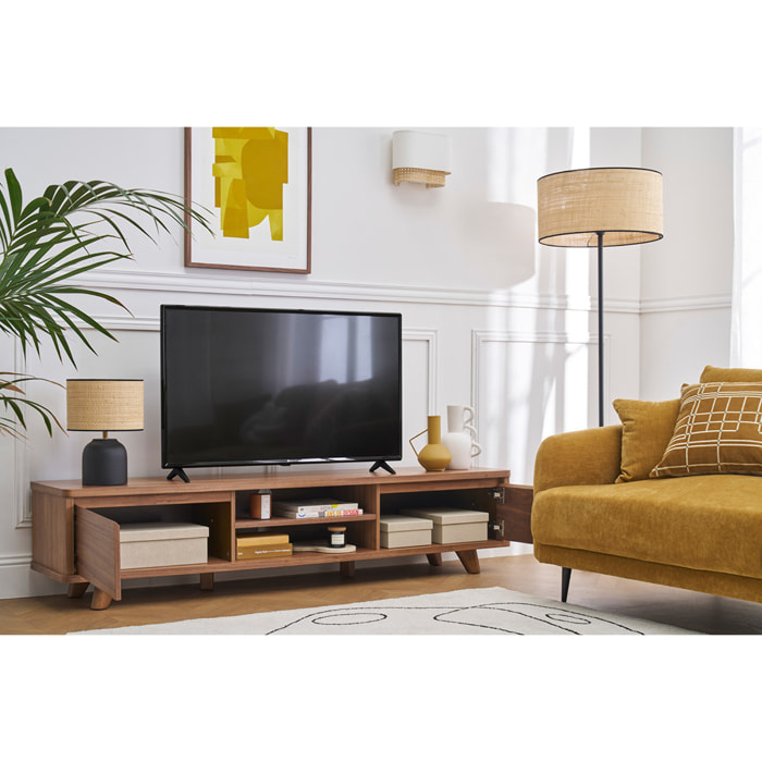 Meuble TV vintage bois foncé noyer 2 portes L180 cm FIFTIES
