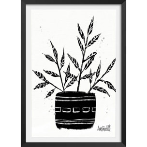 Illustration Botanique et Poterie terre cuite Affiche + cadre en bois - Noir