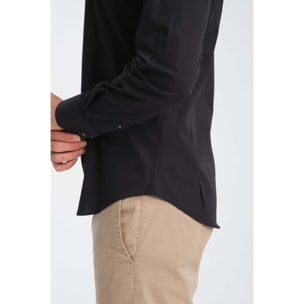 Camicia Uomo 1 Bottoni Button Down Slim Popeline Stretch Unito Nero