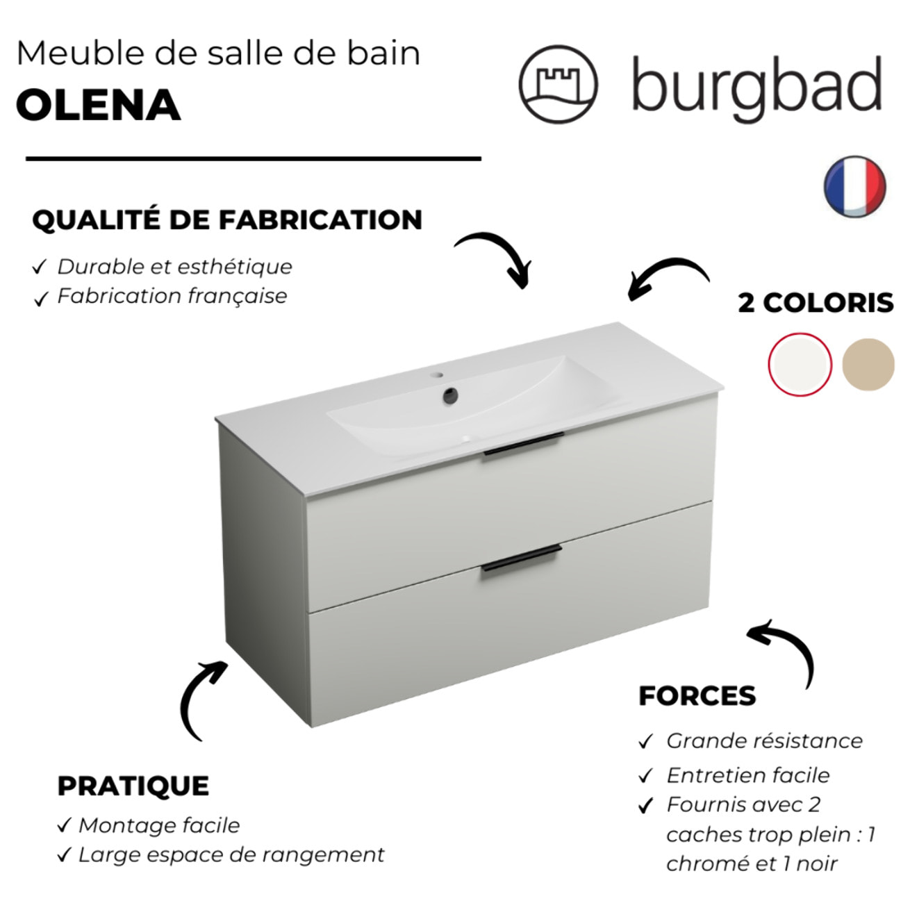 Meuble de salle de bain 120 cm BURGBAD Olena blanc brillant