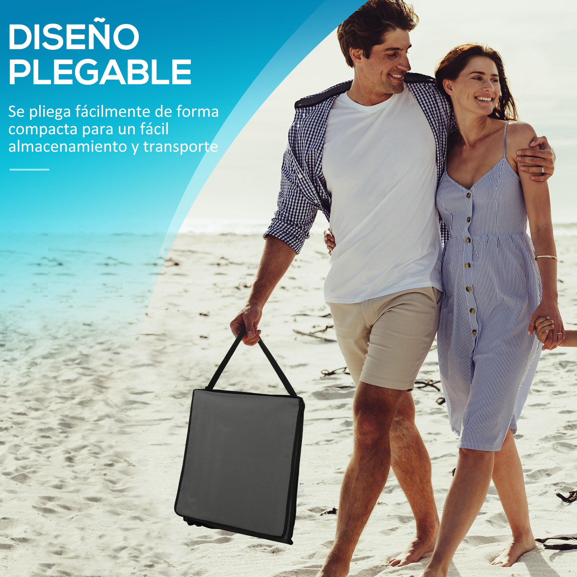 Conjunto de 2 Esterillas de Playa Plegable Esteras Acolchadas con Respaldo Reclinable y Bolsa de Transporte para Jardín Camping 142x51x40 cm Gris