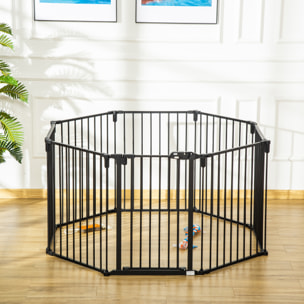 Barrière de sécurité - parc enclos chien modulable pliable - porte verrouillable - 8 panneaux acier et PP - dim. 482,5L max. x 76H cm noir