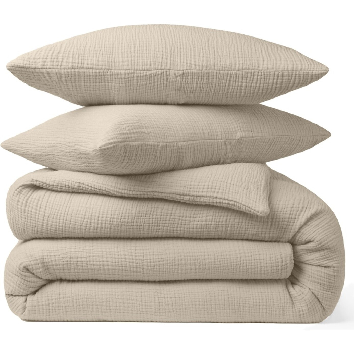 Paire de Taies d'oreiller gaze de coton ecru naturel