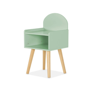 Table de chevet chambre enfant. vert. pieds en pin