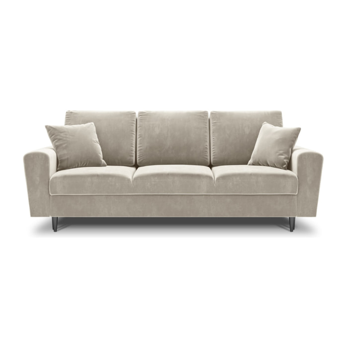 Canapé convertible avec coffre de rangement "Kyoto" 3 places en velours beige clair