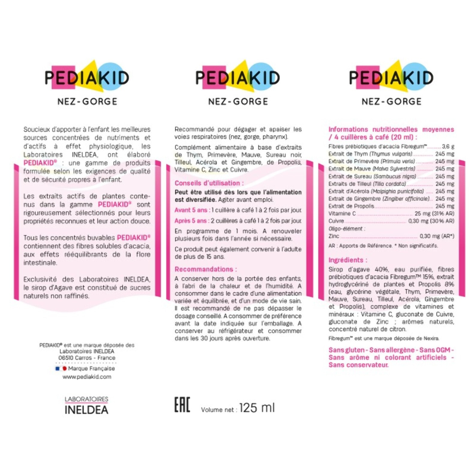 PEDIAKID - Duo Nez-Gorge Sirop & Spray- 1 sirop Nez-Gorge + 1 spray Nasal - Aide à dégager le nez et apaiser la gorge - Soutien de l'immunité