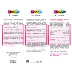 PEDIAKID - Duo Nez-Gorge Sirop & Spray- 1 sirop Nez-Gorge + 1 spray Nasal - Aide à dégager le nez et apaiser la gorge - Soutien de l'immunité