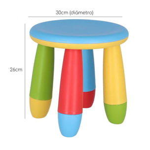 Taburete infantil azul en plástico fuerte y resistente, diá:30 cm x h:26 cm