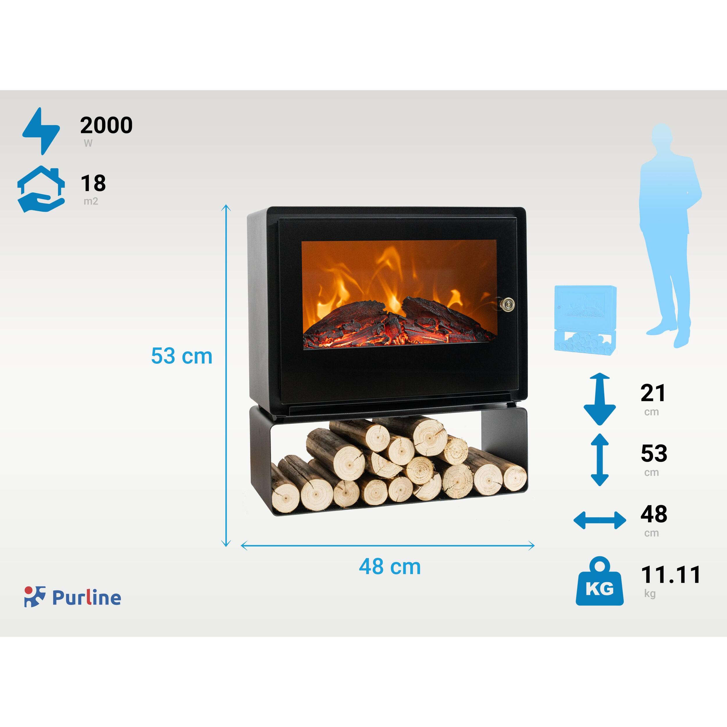 Chimenea eléctrica de suelo con estante 2000 W CHE-710 PURLINE