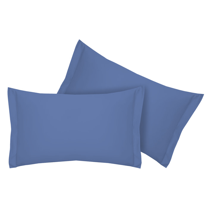 Coppia federe a due volant tinta unita navy 100% cotone
