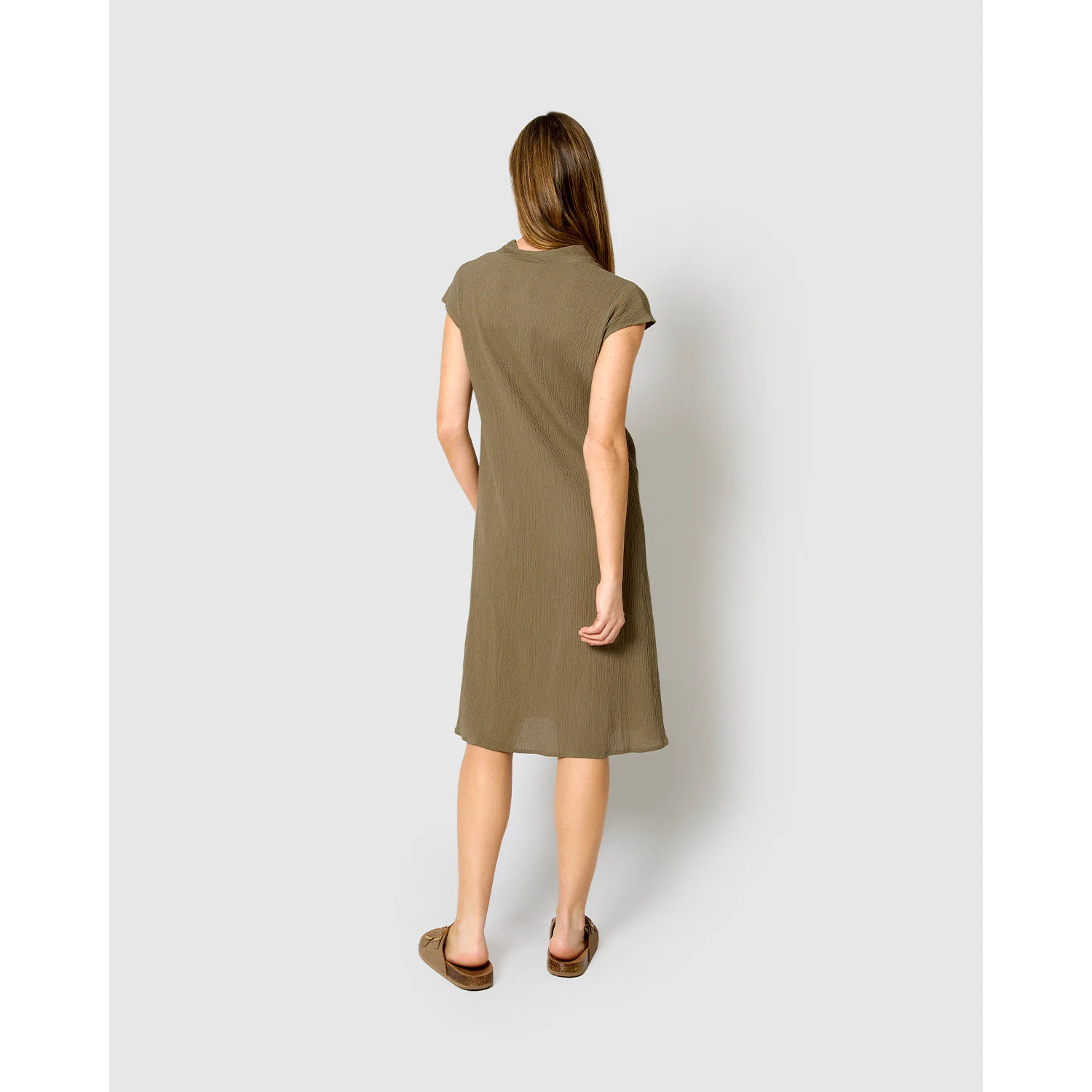 Vestido corto algodón lino verde cacería