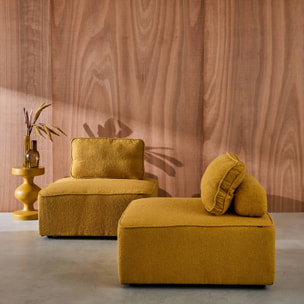 Lot de 2 chauffeuses pour canapé modulable tissu bouclette moutarde 1 place Bao. L 90 x P 90 x H 74cm