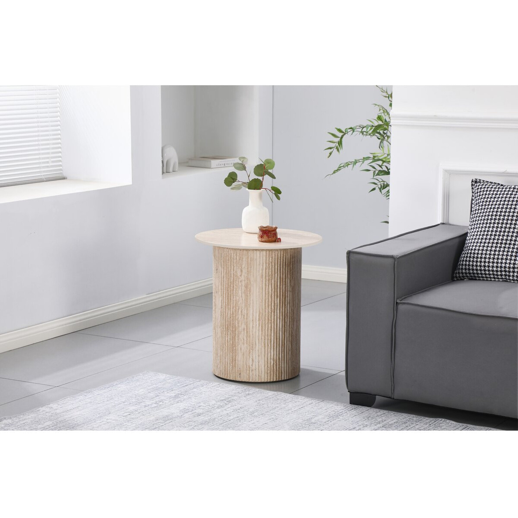 table d'appoint, bout de canapé, table de chevet en céramique "Eclat" - 50 x 50 cm - Marron