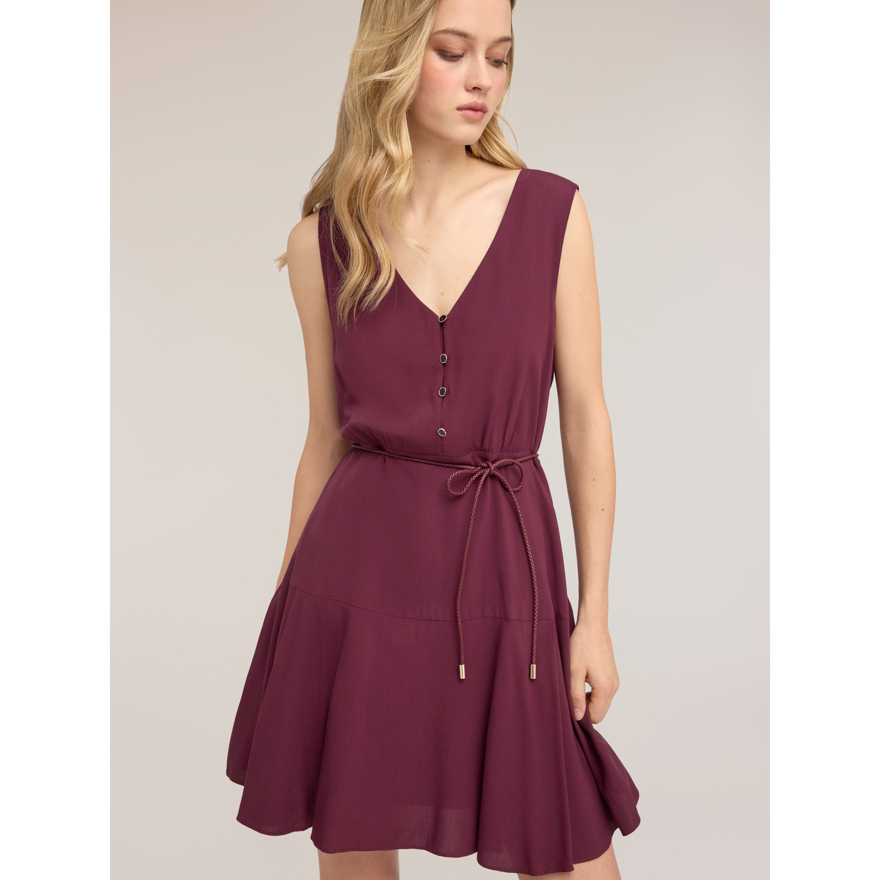 Motivi - Vestito flare in viscosa con cintura intrecciata - Viola