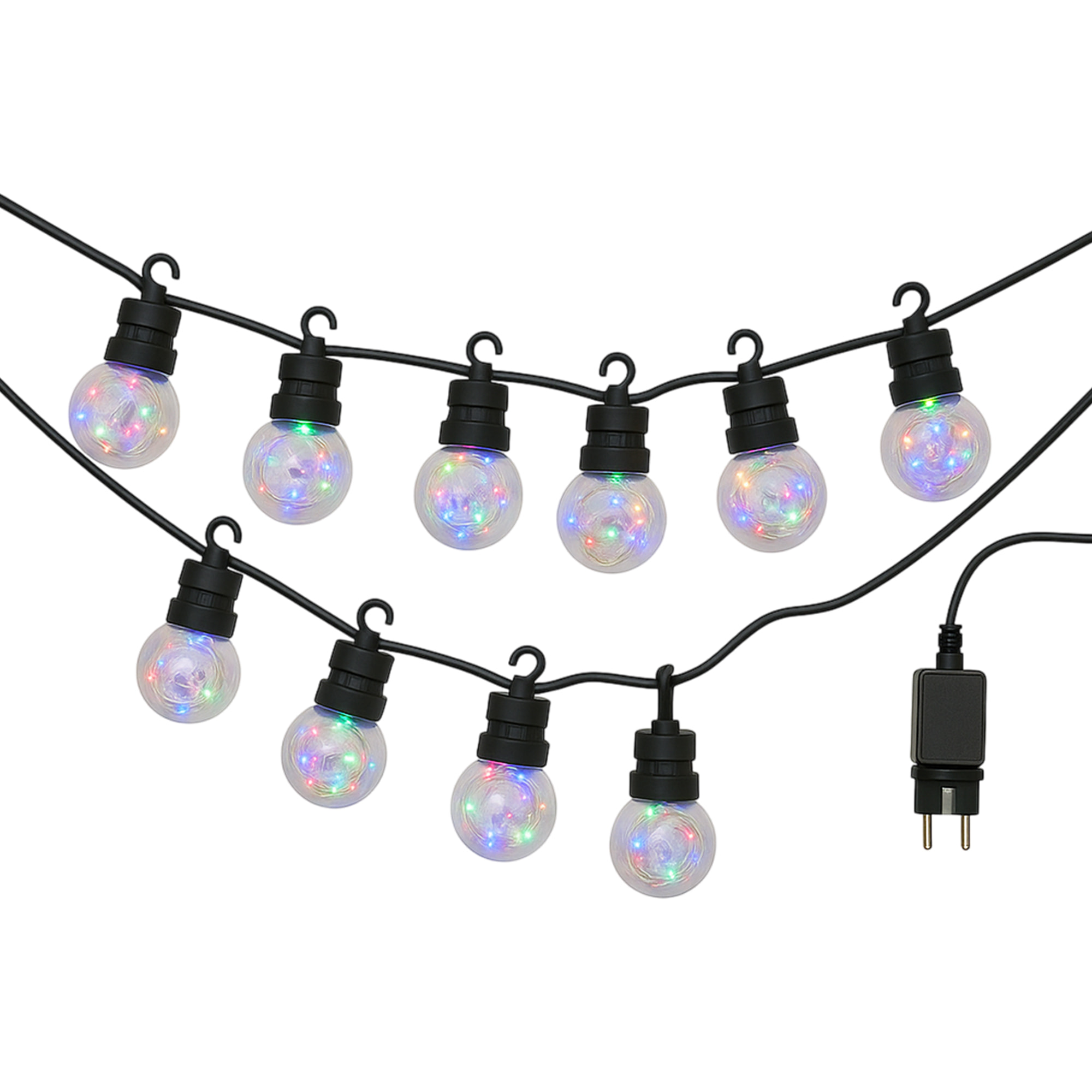 Guirnalda de luces multicolor con bombillas g50 y temporizador - decoración led para exterior e interior, 10 bombillas, cable 5 metros