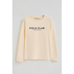 Camiseta color crudo manga larga y logo bordado Established 2012 Polo Club