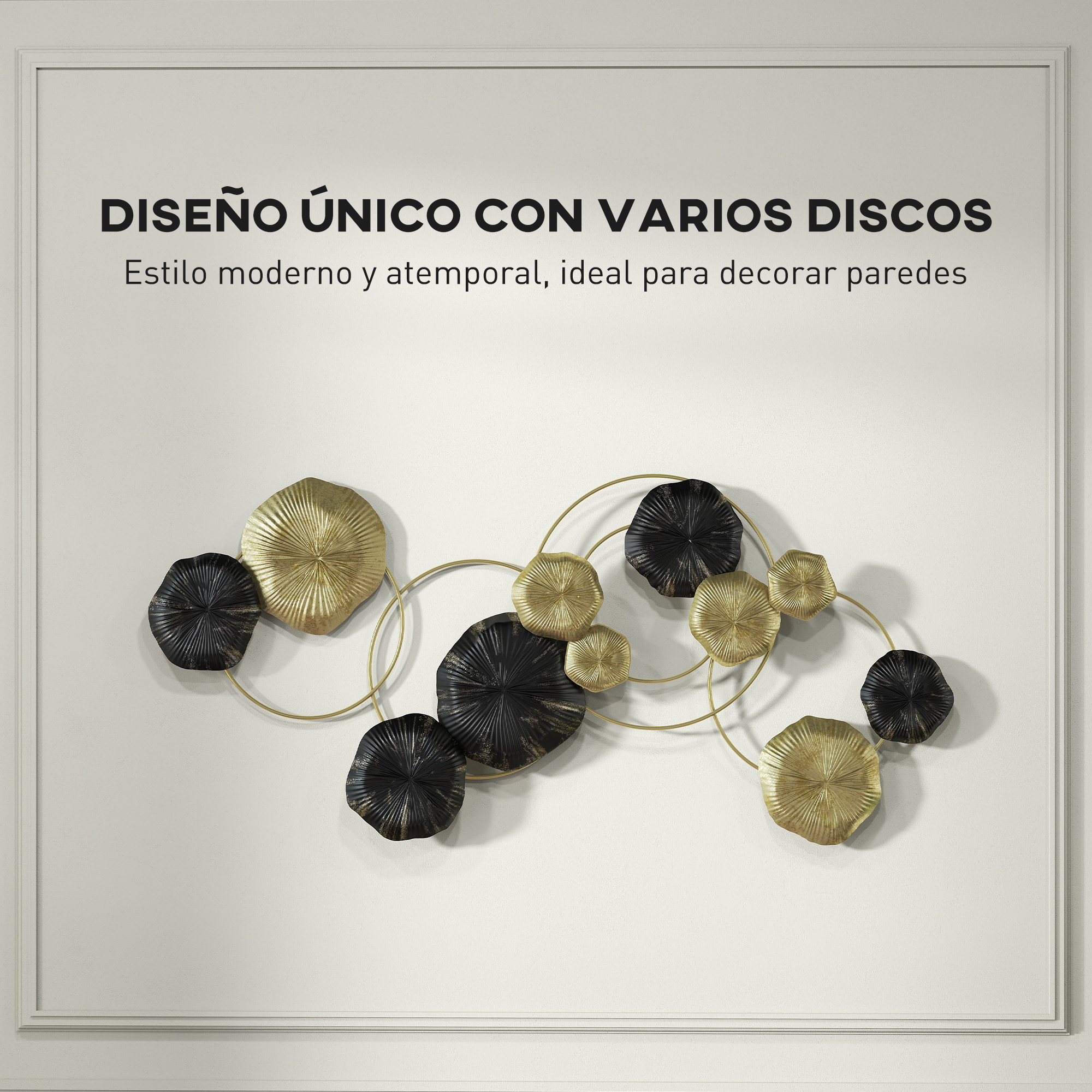 Decoración de Pared de Metal con Forma de Hoja de Loto, Adorno para Salón Moderno, Escultura de Pared para Decoración Hogar, Dormitorio, Oficina, 84x35 cm, Dorado y Negro