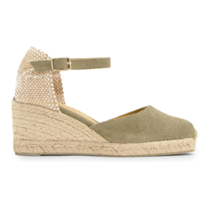 Alpargata de cuña 6 cm en lona de algodón con pala en v y cintas