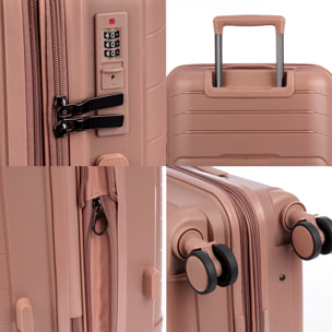 Set di 3 valigie Trolley espandibili, in materiale leggero PP resistente alla rottura. Chiusura TSA numerica, 4 ruote doppie girevoli a 360°.